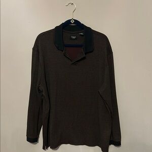 Haggar Dark Brown Long Sleeve Polo